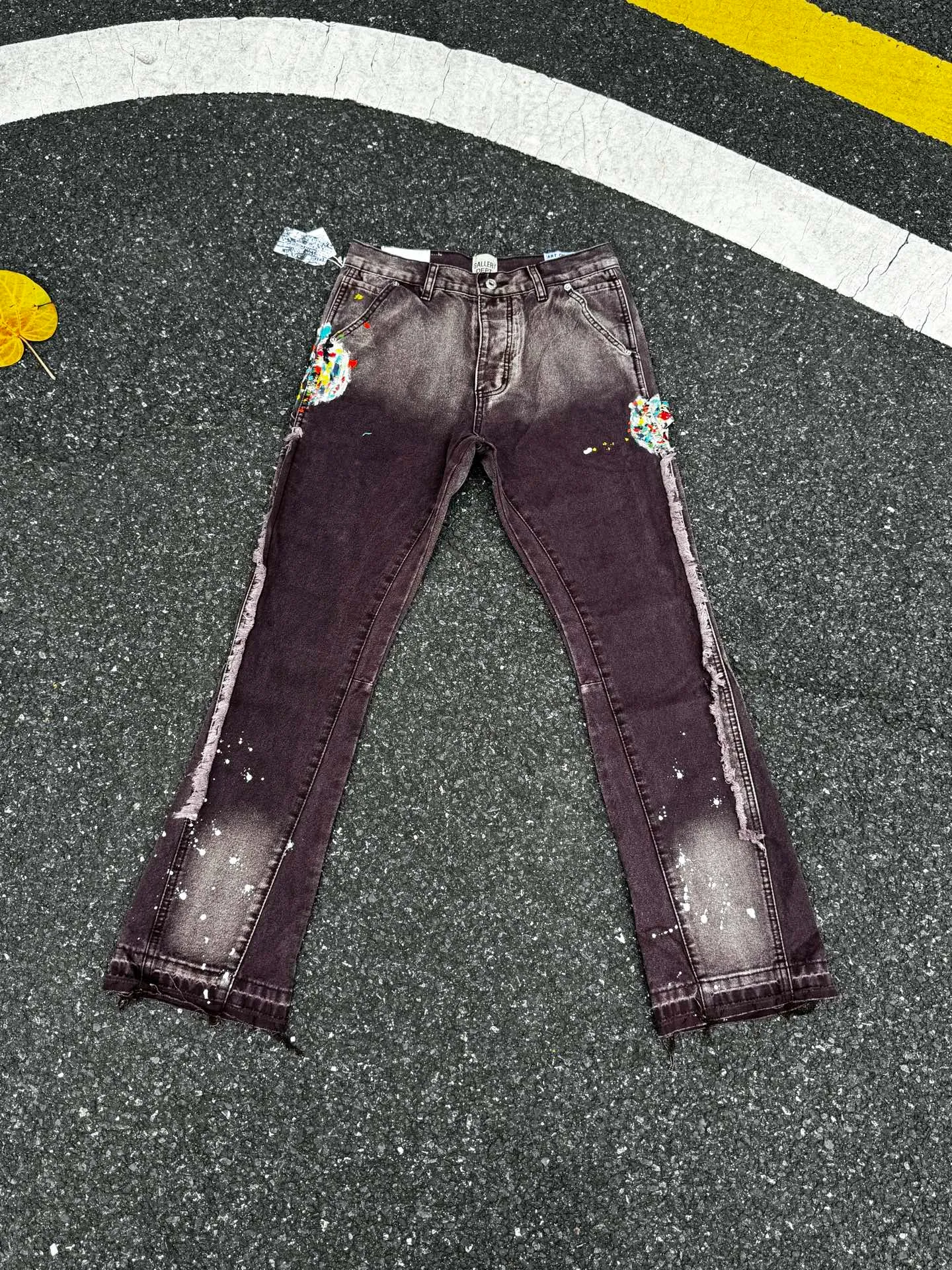 P250💰G90 Top GALLERY DEPT. Spliced ​​logging splash ink denim bell-bottom pants washed and distressed spliced ​​jeans bootcut jeans for men and women - code number: 28 30 32 34 36